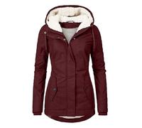 Abrigo Anorak Mujer Invierno Con Capucha Y Cuello De Falso Piel, Chaqueta Acolchada Manga Larga, Longitud Media (Rojo burdeos,XXL)