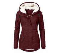Abrigo Anorak Mujer Invierno Con Capucha Y Cuello De Falso Piel, Chaqueta Acolchada Manga Larga, Longitud Media (Burdeos rojo (cuerda de cabaña),M)