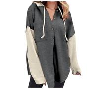 Abrigo blanco y botones de bloques de color para mujer, ajuste holgado, informal, manga larga, suéter navideño cuello, gris oscuro, XL