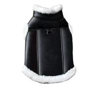 Abrigo Cálido con Forro Polar De Invierno para Mascotas, Ropa Impermeable A Prueba De Frío, Chaqueta Negra De Cuero PU para Mascotas Shiba Inu Schnauzer Pug,Negro,Metro