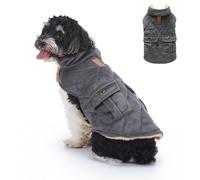Abrigo cálido de invierno para perro con agujeros de tracción, chaqueta resistente al viento para mascotas, chaleco de algodón para cachorros, perros pequeños y medianos_M (estilo 1: gris oscuro)