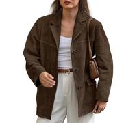 Abrigo casual de solapa estilo clásico para mujer en cuero de gamuza marrón genuino de Bexhide, XL