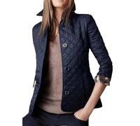 Abrigo Chaqueta Top de las mujeres Solapa Otoño e Invierno Clásico Abrigo a cuadros Ropa de un solo pecho Algodón Mangas completas, Azul marino, Large