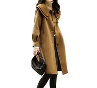 Abrigo con cuello Peter Pan para mujer Abrigo largo de un solo pecho de invierno Midi Gabardina de guisantes (Camello,S)