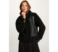 Abrigo corto con cuello sastre negro mujer 38