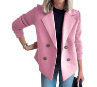 Abrigo corto de manga de retazos de punto con botones de solapa para mujer, estilo casual, recortado, color sólido, nuevo blazer corto con solapa, rosa, XXL
