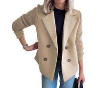 Abrigo corto de manga de retazos de punto con botones de solapa para mujer, estilo casual, recortado, color sólido, nuevo blazer corto con solapa, caqui, XXL