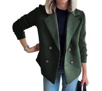 Abrigo corto de manga de retazos de punto con botones de solapa para mujer, estilo casual, recortado, color sólido, nuevo blazer corto con solapa, verde, 5XL