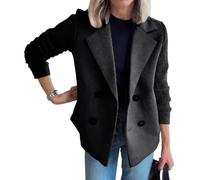 Abrigo corto de manga de retazos de punto con botones de solapa para mujer, estilo casual, recortado, color sólido, nuevo blazer corto con solapa, Negro, 3XL