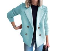 Abrigo corto de manga de retazos de punto con botones de solapa para mujer, estilo casual, recortado, color sólido, nuevo blazer corto con solapa, azul claro, XL
