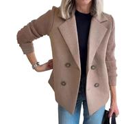 Abrigo corto de manga de retazos de punto con botones de solapa para mujer, estilo casual, recortado, color sólido, nuevo blazer corto con solapa, marrón, XL