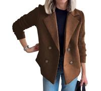 Abrigo corto de manga de retazos de punto con botones de solapa para mujer, estilo casual, recortado, color sólido, nuevo blazer corto con solapa, marrón oscuro, 4XL