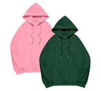 Abrigo corto de manga larga para mujer de media temporada, gran tamaño, 2 sudaderas casuales, sudaderas, con capucha, abrigos, color liso, 2 unidades, verde claro, L