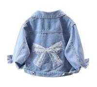 Abrigo corto de manga larga para mujer Grls de dibujos animados lindo top vaquero chaqueta chaleco acolchado, beige, 3-4 años