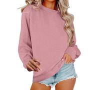 Abrigo corto de manga larga sudadera para mujer Oversize Sudadera de gran tamaño Sudaderas Cuello redondo Abrigo Color sólido Abrigos Casual Ropa Hogar Loungewear Bajo Sudadera Diario Top, rosa claro
