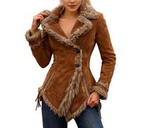 Abrigo de ante sintético retro para mujer, gabardina gruesa con cuello de piel sintética, chaqueta de solapa, estilo mendigo, chaqueta de forro polar, abrigos de invierno, ropa de calle, ropa de calle