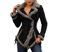 Abrigo de ante sintético retro para mujer, gabardina gruesa con cuello de piel sintética, chaqueta de solapa, estilo mendigo, chaqueta de forro polar, abrigos de invierno, ropa de calle, ropa de calle