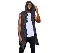 Abrigo De Cabo De Los Hombres Con Cuello De Bufanda Drapeado Diseño Sin Mangas Chaqueta De Volantes En Punto Largo Ligero Para Actuaciones Elegantes, Negro , XXL