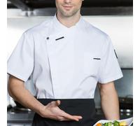 Abrigo de chef para hombre, manga corta, transpirable, doble botonadura, camisa de trabajo para restaurante, cocina, uniforme de cocina, chaqueta profesional (2XL blanco)