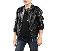 Abrigo de cuello alto de moda Moto Chaqueta cálida y suave de manga larga sólido abrigo moderno esquí alpino, Negro , 11-12 años