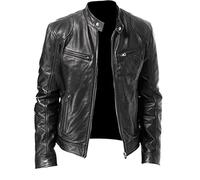 Abrigo de cuero for hombres Bolsillos dobles en el pecho Cuello alto Cremallera Suave y cálido Negocios al aire libre Se utiliza para resistir el frío y el viento. (Color : Black, Size : XXL)