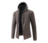 Abrigo de esquí de punto cárdigan cálido para hombre otoño e invierno con cremallera con capucha sólida Abrigo de lana de un solo pecho, Café #6, XL