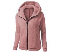 Abrigo de forro polar con capucha para mujer, color sólido, cremallera completa, ajuste delgado, suave, para mujer, elegante, casual, salidas, ropa deportiva, suéteres deportivos, 02 rojo sandía, L