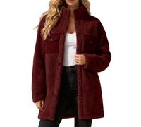 Abrigo de forro polar para mujer, estilo retro, con botones, informal | Chaqueta larga de invierno vintage de forro polar con botones frontales, chaquetas casuales con bolsillo en el pecho para