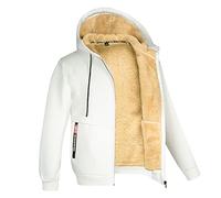 Abrigo de gran tamaño para hombre, con forro polar cálido, con cordón, color sólido, grueso, suéter de invierno con cremallera, pantuflas de espuma viscoelástica para exteriores, blanco, M