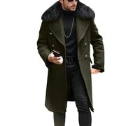 Abrigo de hombre con cuello de piel sintética, gabardina negocios, abrigos tipo guisante para hombres grandes y altos, gabardina cruzada invierno, verde militar, talla 3XL