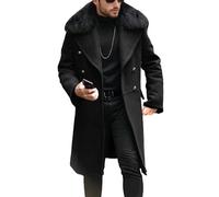 Abrigo de hombre con cuello de piel sintética, gabardina negocios, abrigos tipo guisante para hombres grandes y altos, gabardina cruzada invierno, negra, talla 3XL