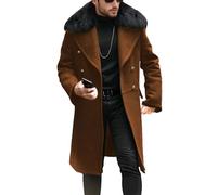 Abrigo de hombre con cuello de piel sintética, gabardina negocios, abrigos tipo guisante para hombres grandes y altos, gabardina cruzada invierno, marrón, talla 6XL