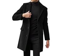Abrigo de invierno, abrigo largo, abrigo de lana negro for hombre, cuello alto, abrigo de invierno for hombre, cálido, largo, ajustado, chaqueta de invierno, negocios ( Color : Black , Size : XXL )