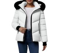 Abrigo de invierno cálido para mujer - Chaqueta de plumas para mujer con piel y chaqueta con cremallera - Color liso - Sudadera casual con capucha espesar abrigos cómodos chaqueta impirmada, blanco