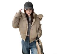 Abrigo de invierno con capucha para mujer con cuello sintético hecho de mezcla de algodón de plumón para mayor calidez y comodidad en climas fríos (XL caqui)