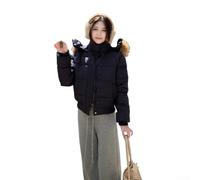 Abrigo de invierno con capucha para mujer con cuello sintético hecho de mezcla de algodón de plumón para calidez y comodidad en climas fríos (M azul)