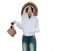Abrigo de invierno con capucha para mujer con cuello sintético hecho de mezcla de algodón para mayor calidez y comodidad en climas fríos (M blanco)
