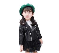 Abrigo de invierno de cuero de manga larga para bebé niña y niño, Negro , 12-18 Meses