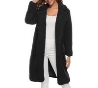 Abrigo De Invierno De Las Mujeres De La Felpa del Color Sólido De La Solapa del Abrigo De Manga Larga De Longitud Media A Prueba De Viento Caliente Elegante Otoño Trench Coat (Negro,L)