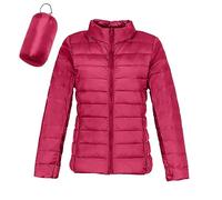 Abrigo de invierno impermeable a prueba de viento sin capucha con reciclado Abrigo de invierno de plumón de pato blanco cálido con capucha corta y fina Ropa de abrigo Plumón Strass, Rosa cálida., L