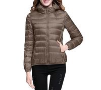 Abrigo de invierno para mujer, 100 g, plegable, cortavientos, con capucha, acolchado, elegante, entretiempo, manga larga, informal, tallas grandes, chaqueta con cremallera, Caqui., S