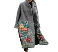 Abrigo de invierno para mujer, abrigo de lana con estampado floral, abrigo de entretiempo, abrigo de invierno para mujer, elegante, cálido, resistente al viento, chaqueta de ocio, clásica, abrigo