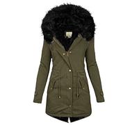 Abrigo de invierno para mujer con pelo, longitud media, cálido, parka de invierno, monocolor, chaqueta de forro polar entallada, elegante chaqueta acolchada de entretiempo, X02-Army Green, M