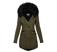 Abrigo de invierno para mujer con pelo, longitud media, cálido, parka de invierno, monocolor, chaqueta de forro polar entallada, elegante chaqueta acolchada de entretiempo, Verde militar., M