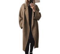 Abrigo de invierno para mujer de doble botonadura, mezcla lana, manga larga, estilo casual, con solapa ancha muesca, gabardina larga, color marrón, talla XL.