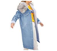Abrigo de invierno para mujer de longitud media para mujer, holgado, informal, vaquero, forrado, de algodón, chaquetas de cordero de invierno y lana de cordero de cachemira, azul, L