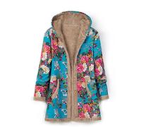 Abrigo de invierno para mujer étnico estampado con capucha empalmador abrigo medio para mujer, azul, XXL