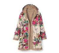 Abrigo de invierno para mujer étnico estampado con capucha empalmador abrigo medio para mujer, Rosa intenso., XXL