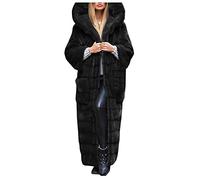 Abrigo de invierno para mujer - Largo abrigo de piel sintética con capucha - Abrigo de invierno cálido en piel sintética - Color liso - Abrigo de invierno grueso - Abrigo de invierno acogedor con