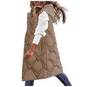 Abrigo de invierno para mujer, largo y elegante, chaleco acolchado para mujer, con capucha, tallas grandes, abrigo acolchado, longitud térmica, de algodón, chaleco de senderismo, sin mangas, chaleco